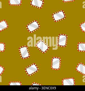 seamless pattern vanity makeup mirror frame cartoon. backstage lamp, banner dressing, room artist vanity makeup mirror frame sign vector Stock Vector