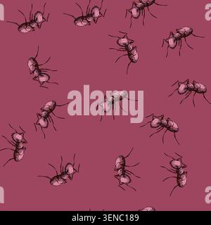 pattern worker ant hand drawn. soldier nest, foraging insect, antennae mandibles worker ant vector sketch illustration Stock Vector