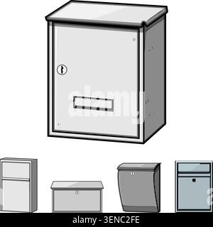 Multiple designs of wall mounted domestic mailboxes with different shapes and features, providing a selection for communication, delivery, and receivi Stock Vector