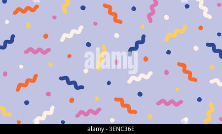 Fun hand-drawn confetti pattern with colorful squiggles and dots Stock Vector