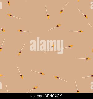 pattern stick burning match cartoon. fire burnt, burnout employee, burn row stick burning match sign. seamless vector illustration Stock Vector