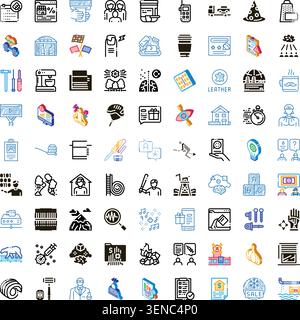Large set of graphic design elements depicting various business, technology, lifestyle, and abstract concepts, illustrated with outline forms and spla Stock Vector