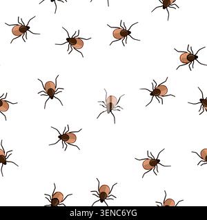pattern Flat cartoon tick parasite illustration, medical vector for disease and infection like lyme, simple brown red arachnid icon on white backgroun Stock Vector