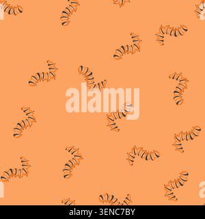 pattern stylized orange caterpillar larva with black stripes and small legs, representing concepts of insect life cycle, nature, growth, and metamorph Stock Vector