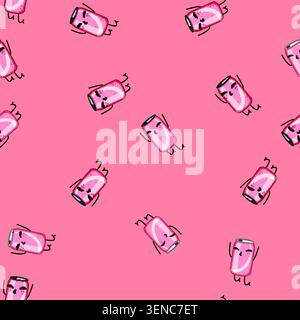 seamless pattern drink soda can character cartoon. cup tin, mascot vintage, metal beverage drink soda can character sign vector Stock Vector