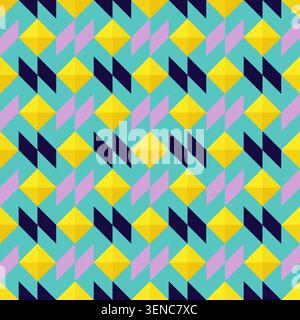 Bright bold vibrant abstract geometric quilt seamless vector pattern, color block technology, geometric colorful patchwork background. Stock Vector