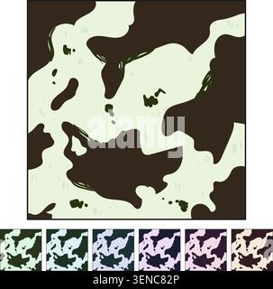 farm cow skin cartoon. fur spot, milk dalmatian, backdrop brown farm cow skin sign colorful illustration Stock Vector