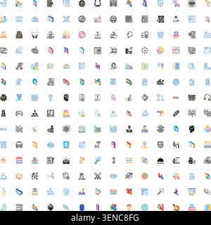 Large collection showing various flat line icons with gradient colors, representing concepts like business, technology, communication, services, and l Stock Vector