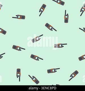 pattern grey and orange two way radio illustration symbolizing portable wireless communication and secure dispatch for emergency responders, security, Stock Vector