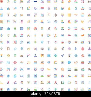 Comprehensive collection of vibrant gradient outline icons for business, tech, lifestyle, medical and webapp design diverse, modern pictograms for ui, Stock Vector
