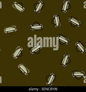 seamless pattern Sports travel bag cartoon drawing representing luggage for holiday vacation, casual journey, weekend trip, gym workout, or daily pers Stock Vector