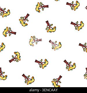 pattern Fantasy cartoon tree featuring a stylized brown trunk and branches with yellow foliage adorned by glowing blue and turquoise gem like formatio Stock Vector