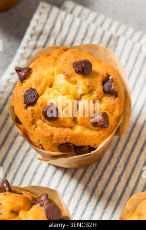 Homemade Sweet Chocolate Chip Muffins for Breakfast in a Wrapper Stock Photo