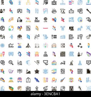 Large colorful vector icon set of diverse flat and line art symbols for ui, web and mobile apps, business, tech, health, travel, food, shopping, home, Stock Vector
