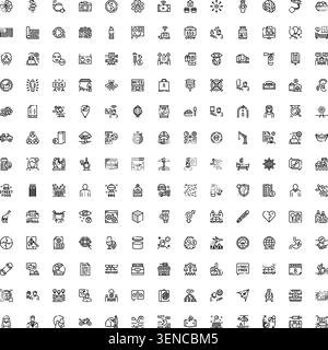 Assorted outline icon set featuring minimalist line symbols for ui, web and app designdiverse collection covering business, travel, food, medical, tec Stock Vector