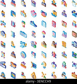 Diverse collection of 3d isometric icons covering a wide range of topics, including various business aspects, scientific research, educational element Stock Vector