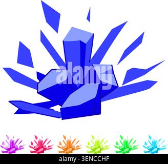 Stylized depicting a vibrant frozen energy blast, showing sharp blue ice shards exploding outwards from a central cluster, ideal for concepts of cold, Stock Vector