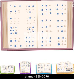 Braille books with raised tactile dots for reading and studying, representing accessibility, literacy, education and inclusion for people with visual Stock Vector