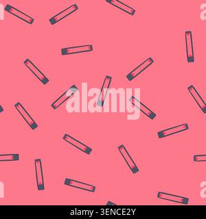 pattern vhs tape cassette standing vertically, displaying a retro red label, representing obsolete analog media and symbolizing nostalgia for 80s and Stock Vector