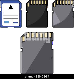 Multiple sd memory cards appearing together on a plain background, symbolizing digital information, technology, and electronic data storage in an illu Stock Vector