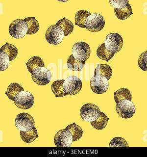 pattern organic longan fruit hand drawn. ripe fresh, nature plant, tropical thailand organic longan fruit vector sketch illustration Stock Vector