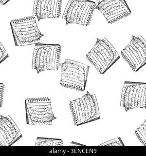 seamless pattern editor notepad hand drawn. writing jot, memo list, organize save editor notepad black sketch illustration Stock Vector