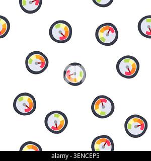 pattern needle speedometer cartoon. odometer tachometer, cluster dashboard, instrument reading needle speedometer sign. seamless symbol vector illustr Stock Vector
