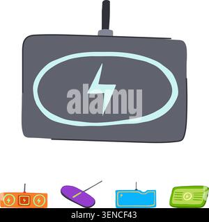 Wireless charging pads displaying a lightning bolt symbol, illustrating modern technology for powering up electronic devices without physical cable co Stock Vector