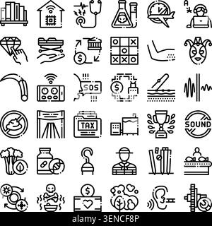 Collection of professional outline icons representing various business, health, technology, finance, and general life concepts for different design ne Stock Vector