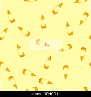 pattern yellow mustard bottle cartoon. plastic cap, label spicy, smooth spread yellow mustard bottle sign. seamless vector illustration Stock Vector