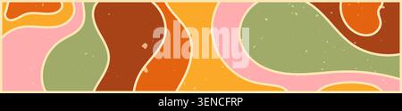 Groovy banner with yellow, green and pink waves. Stock Vector
