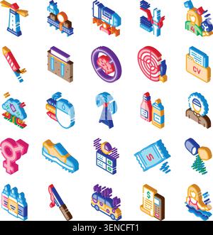 Collection of stylized 3d isometric icons depicting diverse concepts including nature, technology, communication, and human activities, ideal for mode Stock Vector