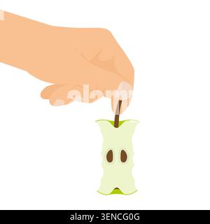 Hand holding discarded apple core Stock Vector