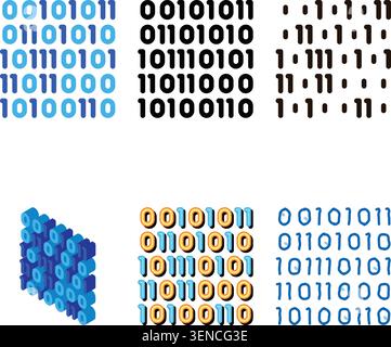 Streaming Binary Code Matrix types Vector Thin Line Icon. Computer Code System, Data Encryption Linear Pictogram. Web Development, Languages, Script, Stock Vector