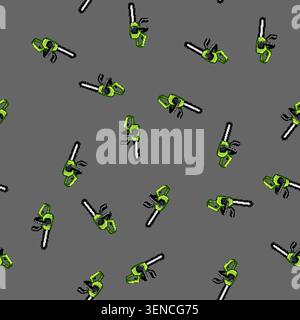 seamless pattern power chainsaw cartoon. worker action, climber forest, lumberjack lumber power chainsaw sign vector Stock Vector