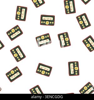 pattern switches retro control panel cartoon. levers meters, buttons lights, indicators toggles switches retro control panel sign. seamless symbol vec Stock Vector