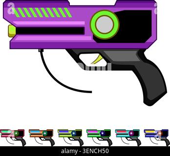 Futuristic blue laser tag blaster with safety features, handheld design for recreational combat and team play, ideal for parties, childrens games, ind Stock Vector