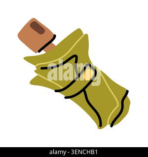 Green folded Umbrella vector illustration isolated on white background. Rainy day accessory icon. Hand drawn autumn weather protection element Stock Vector