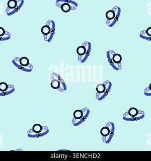 pattern blue pet collar featuring a smart circular tracking device and quick release buckle, providing safety and visibility for animal identification Stock Vector