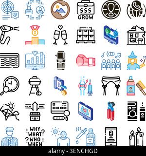 Collection of colorful thin line icons and pictograms representing apps, business, communication, technology and everyday objects for web, mobile and Stock Vector