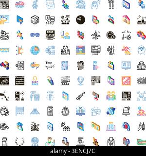 Colorful and blackline pictogram collection showing technology, health, finance, travel, entertainment and social topics for modern digital communicat Stock Vector