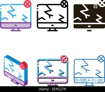 Wrecked Screen Icon Vector. Outline Wrecked Screen Sign. Isolated pack Contour Symbol Stock Vector