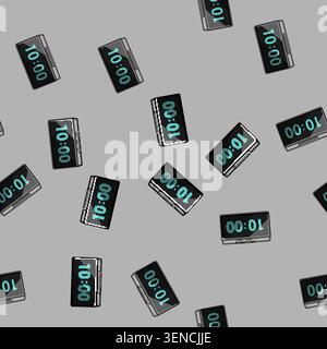 seamless pattern battery travel alarm clock cartoon. loud durable, multifunction led, display foldable battery travel alarm clock sign vector Stock Vector