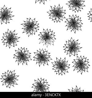 seamless pattern flower nigella sativa hand drawn. spice black, cumin medicine, petal caraway flower nigella sativa black sketch illustration Stock Vector