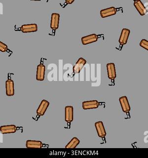 seamless pattern Amber glass dispenser bottle with black pump top on white background, clean vector style illustration for cosmetics, skincare, soap, Stock Vector