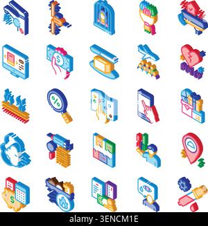 Set of isometric icons illustrating various social problems, issues, and life challenges, including bullying, financial difficulties, health concerns, Stock Vector