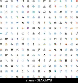 Diverse collection of pictograms displaying concepts related to business, communication, environment, finance, health, and technology for modern graph Stock Vector