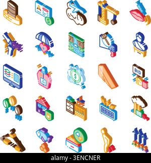Colorful isometric line icon set illustrating business, finance, health, real estate, lifestyle and digital concepts ideal for web, apps, infographics Stock Vector