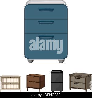 Office and home furniture collection featuring varied cabinets and drawers, providing practical solutions for storage, organization, and managing impo Stock Vector