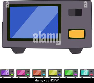 Cartoon depicting an electronic watt meter device showing a screen and control buttons, representing energy monitoring, electricity usage, and modern Stock Vector